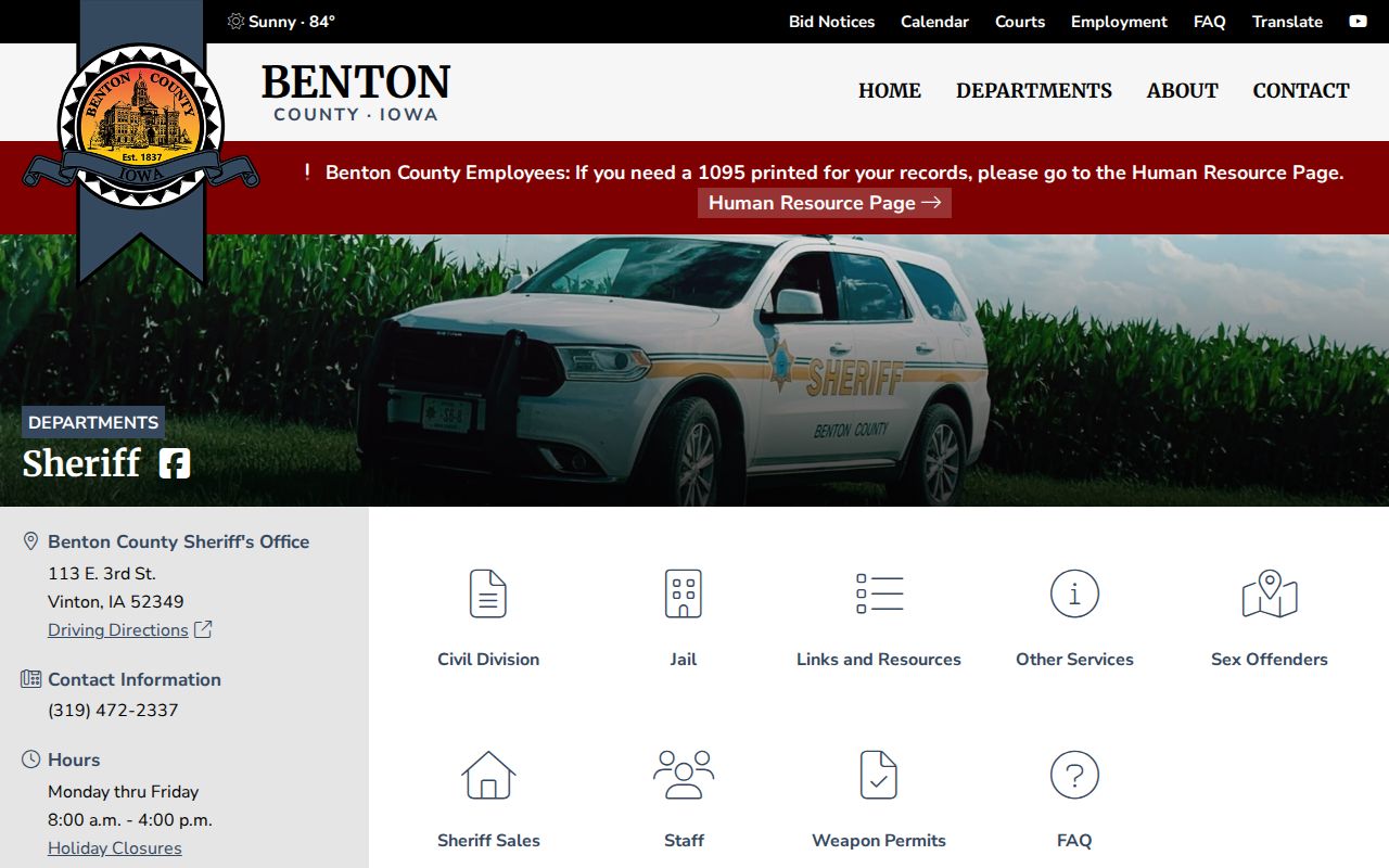 Benton County Sheriff official contact page for active-warrant confirmation