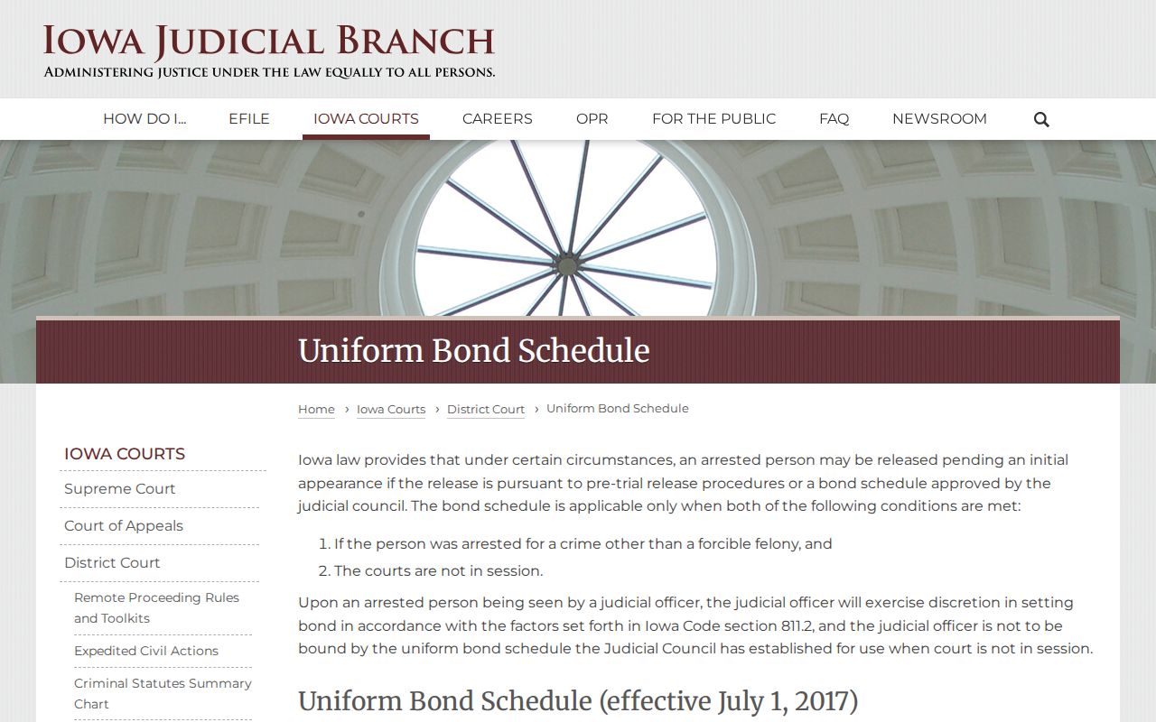 Iowa bond schedule relevant to Benton County bench warrants
