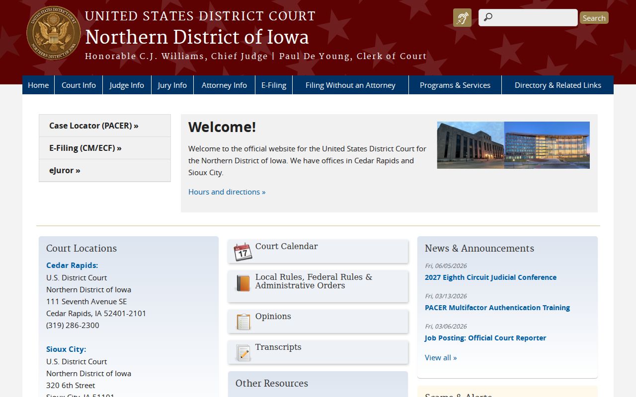 Northern District of Iowa federal court source relevant to Benton County federal warrants