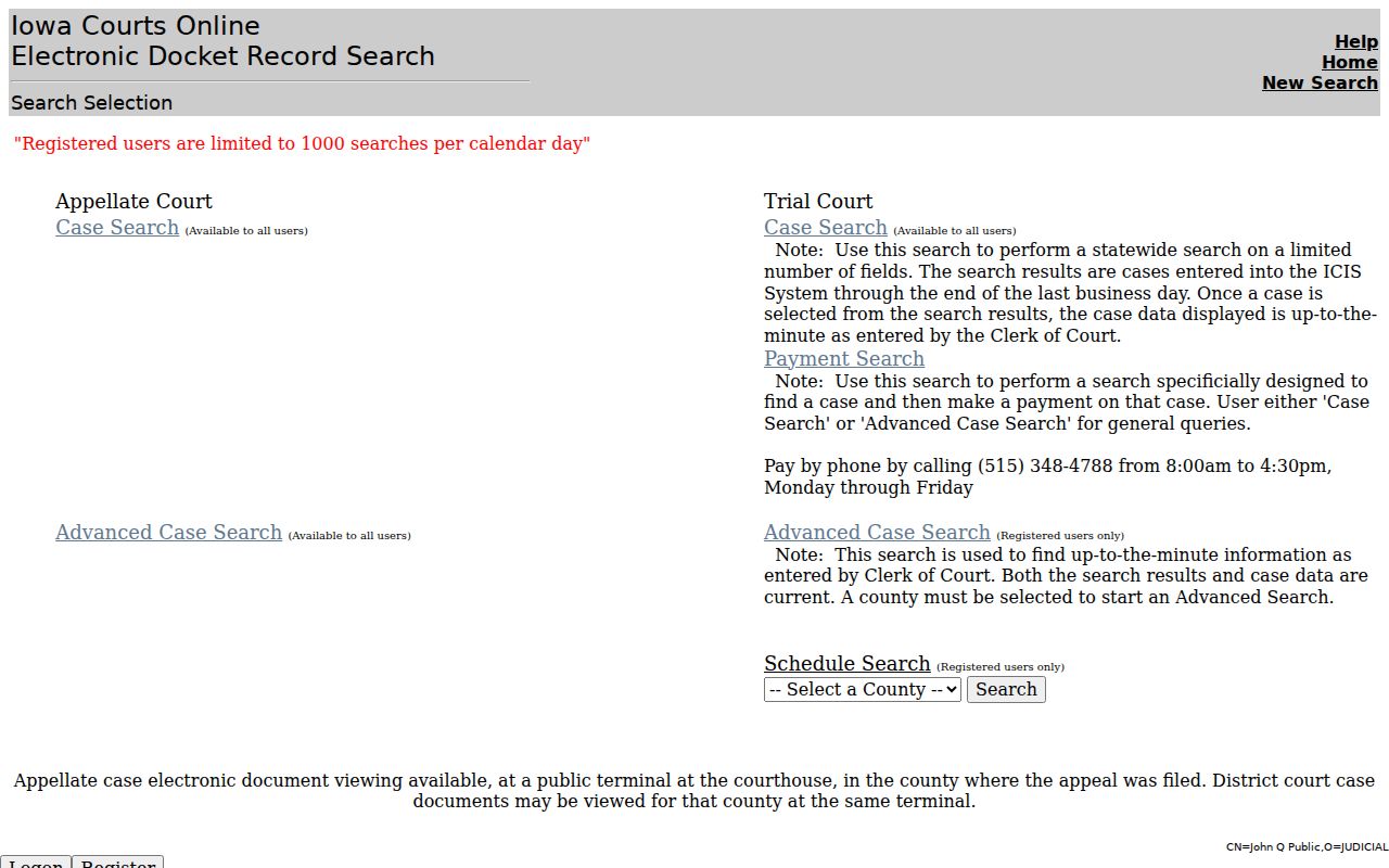 Iowa Courts Online trial court search for Benton County warrant records