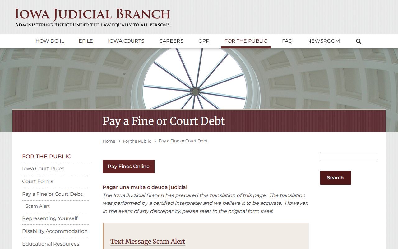 Official Iowa payment and posting guidance for Benton County court cases